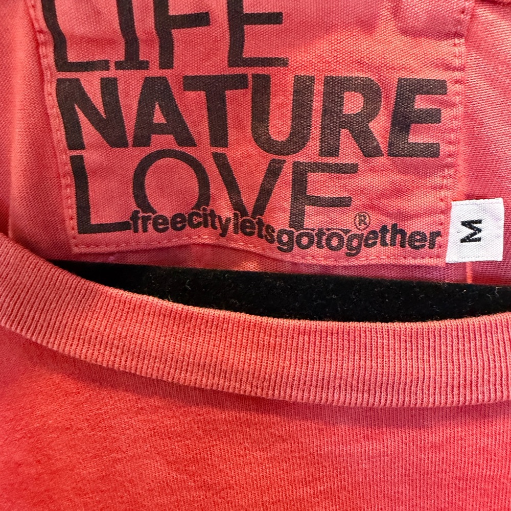 Freecity Distressed Red Long Sleeve Shirt with Pink 'Artists Wanted' Print - Picture 3 of 6